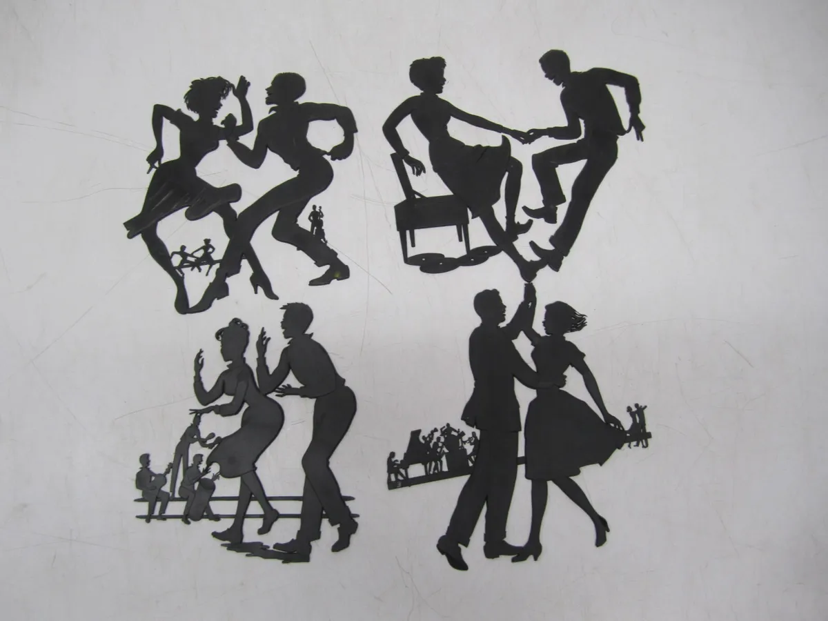 Set vtg e richard abert black plastic silhouette dancing dancers wall art