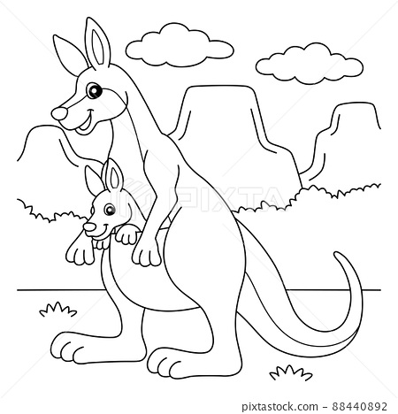 Kangaroo with baby coloring page for kids