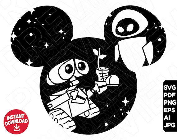 Wall e svg eva png clipart walle disneyland ears cut file sillhouette