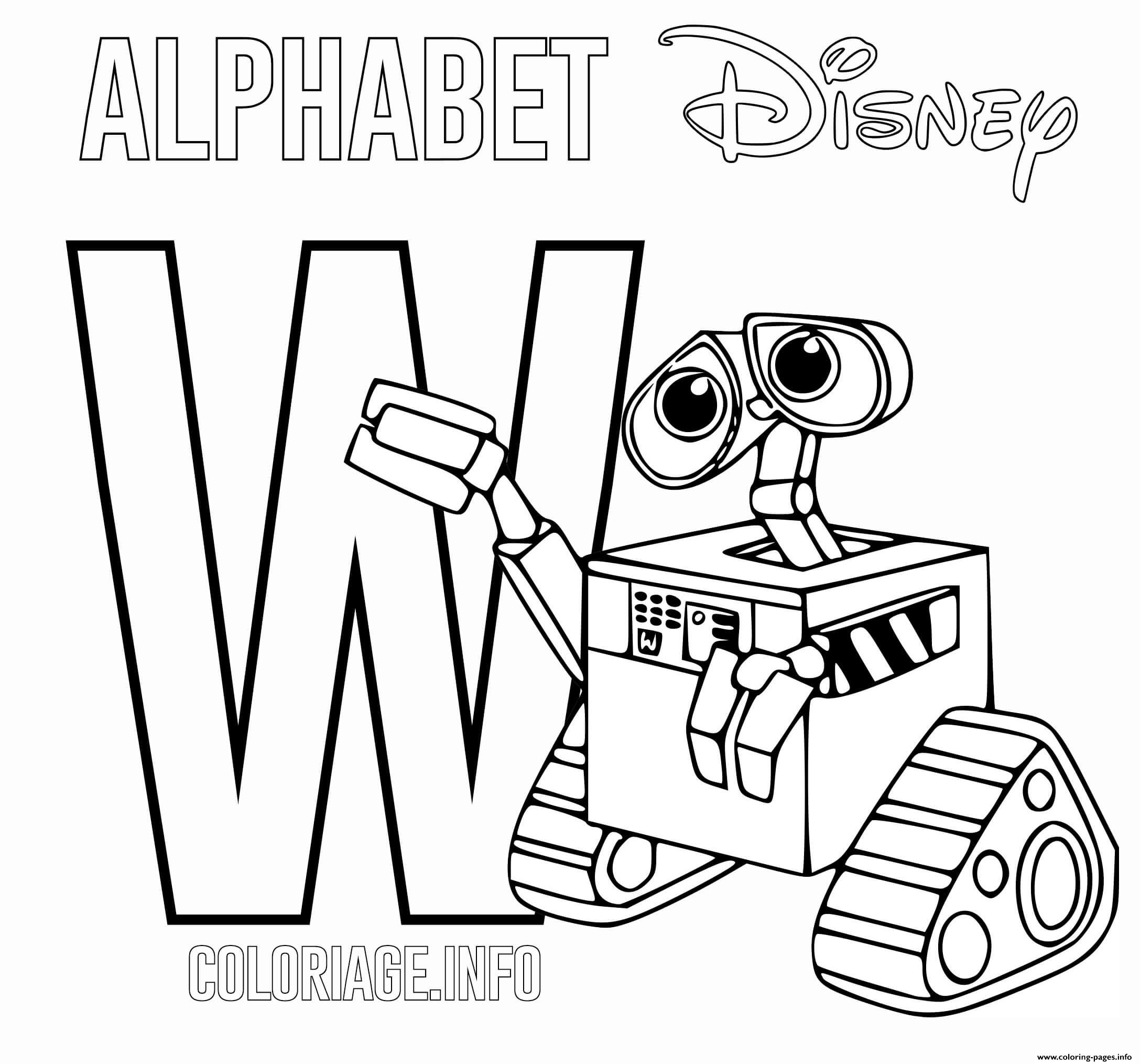 Letter w wall e alphabet disney coloring page printable