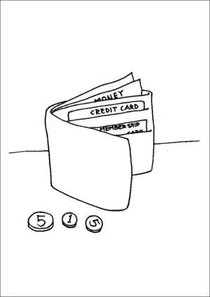 Wallet with money coloring page