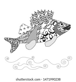 Fish coloring book geometric pattern art stock vector royalty free