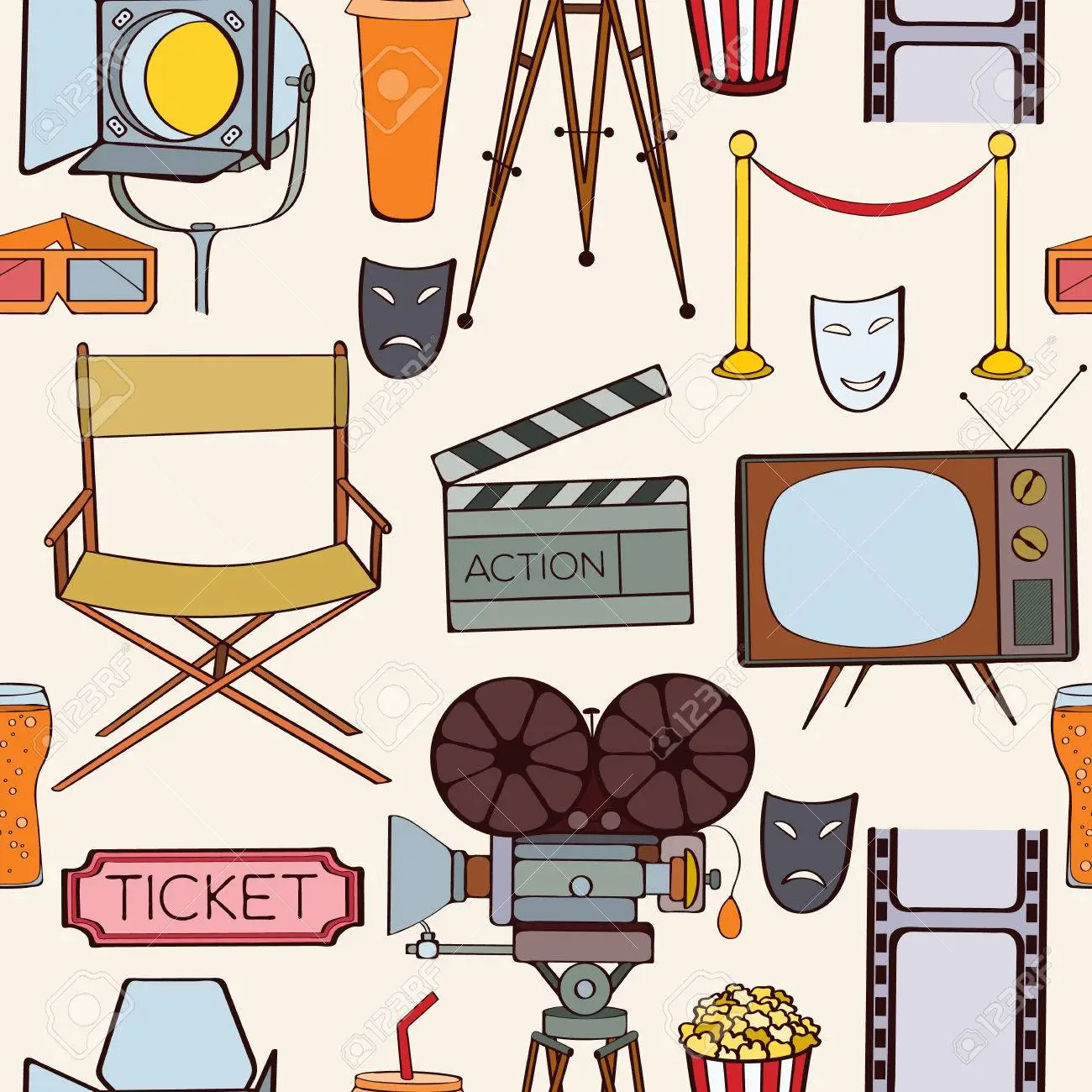 Cinema doodle illustration wallpaper background line sketch style