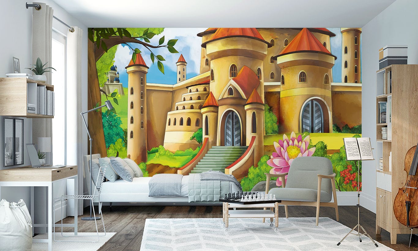 Cartoon castle kids mural wallpaper marmalade art