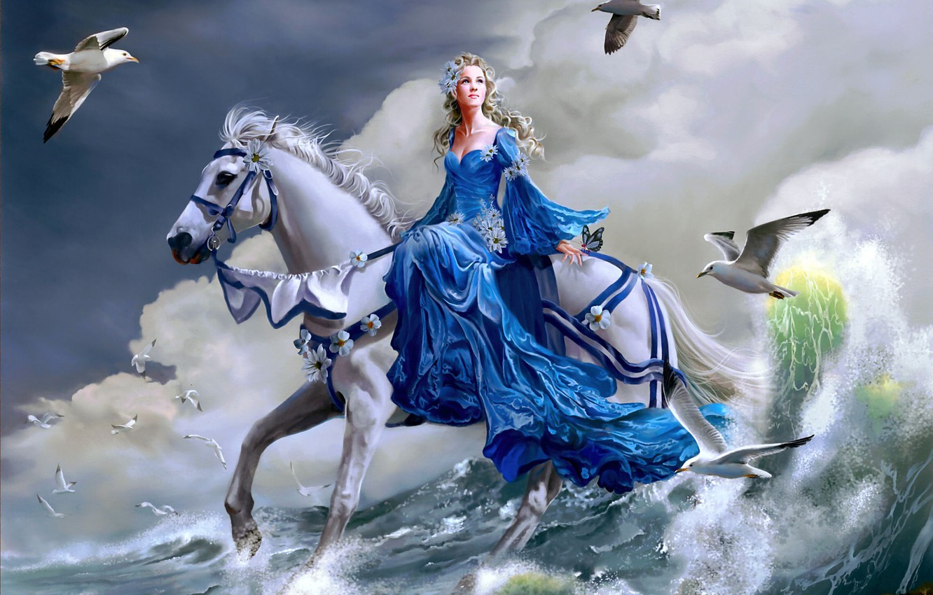 Wallpaper sea girl horse horse wave seagulls art nene thomas images for desktop section ñððñðññððºð