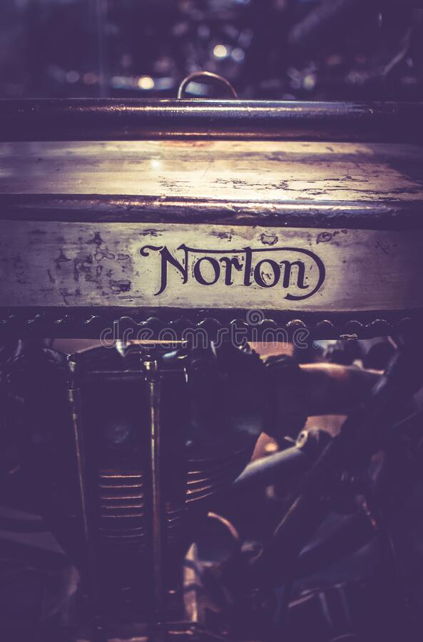 Norton motorcycle logo editorial photography image of sign