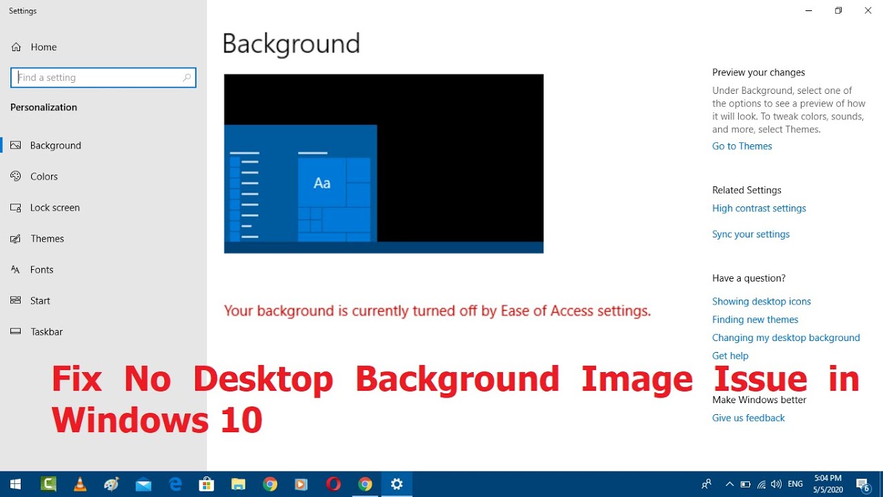 How to fix your background is currently turned off no desktop wallpaper