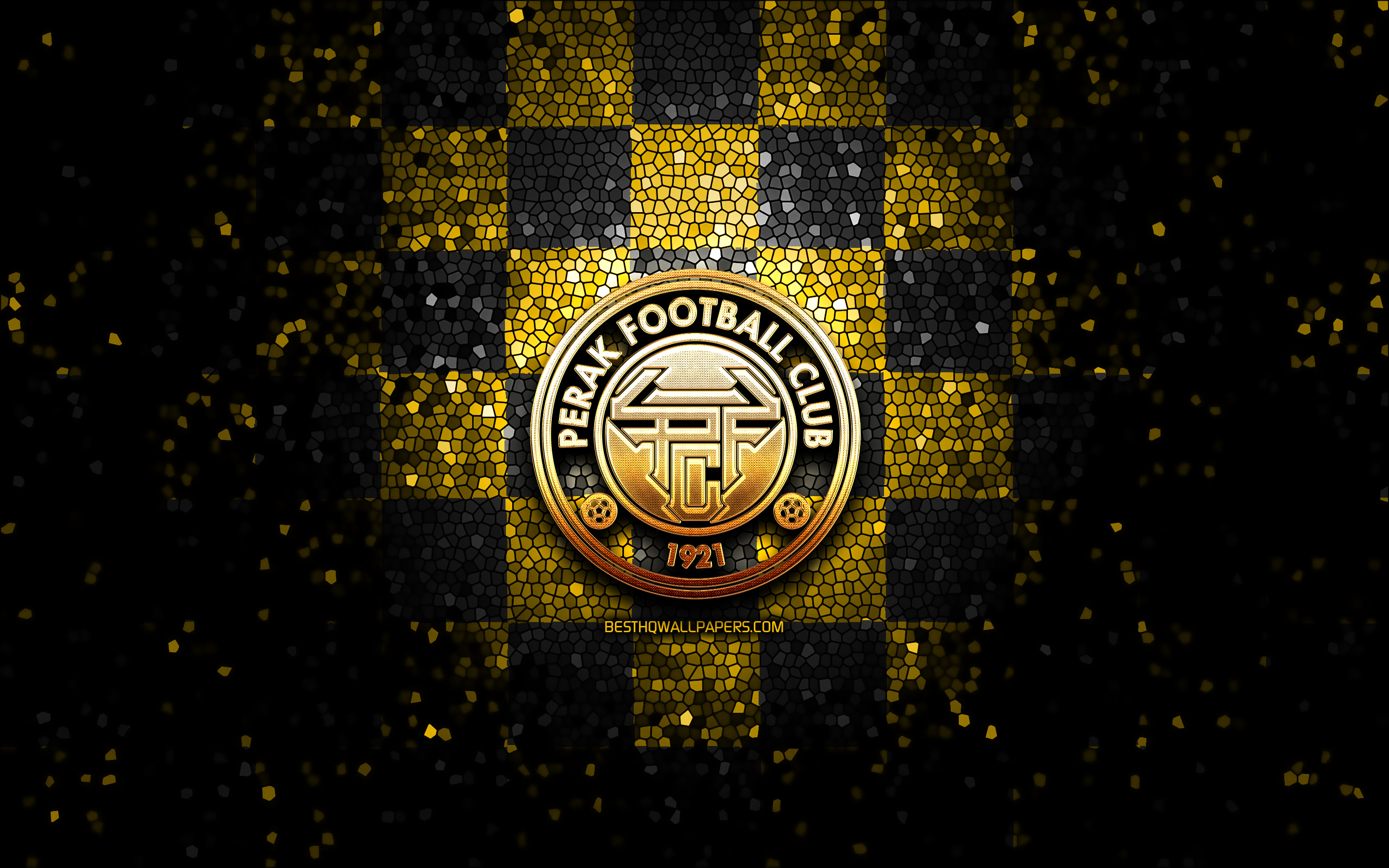 Download wallpapers perak fc glitter logo malaysia super league yellow black checkered background soccer malaysian football club perak fc logo mosaic art football fc perak for desktop with resolution x high quality