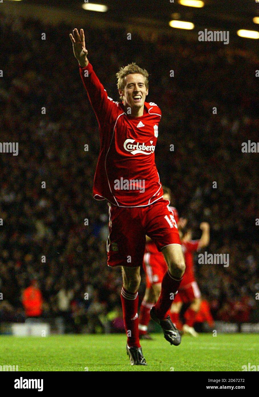 Liverpools peter crouch celebrates his goal stock photo