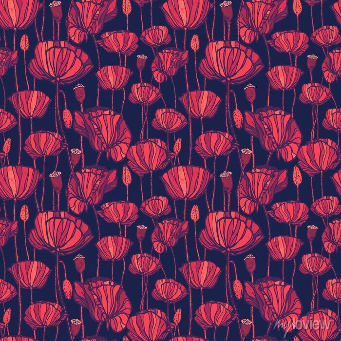 Seamless pattern with red poppy flowers beautiful summer print â wandsticker wasserfarbe wallpaper vintage