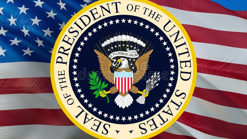 Seal of the president of the united states with the usa flag background us seal for presidents day d rendering stock illustration