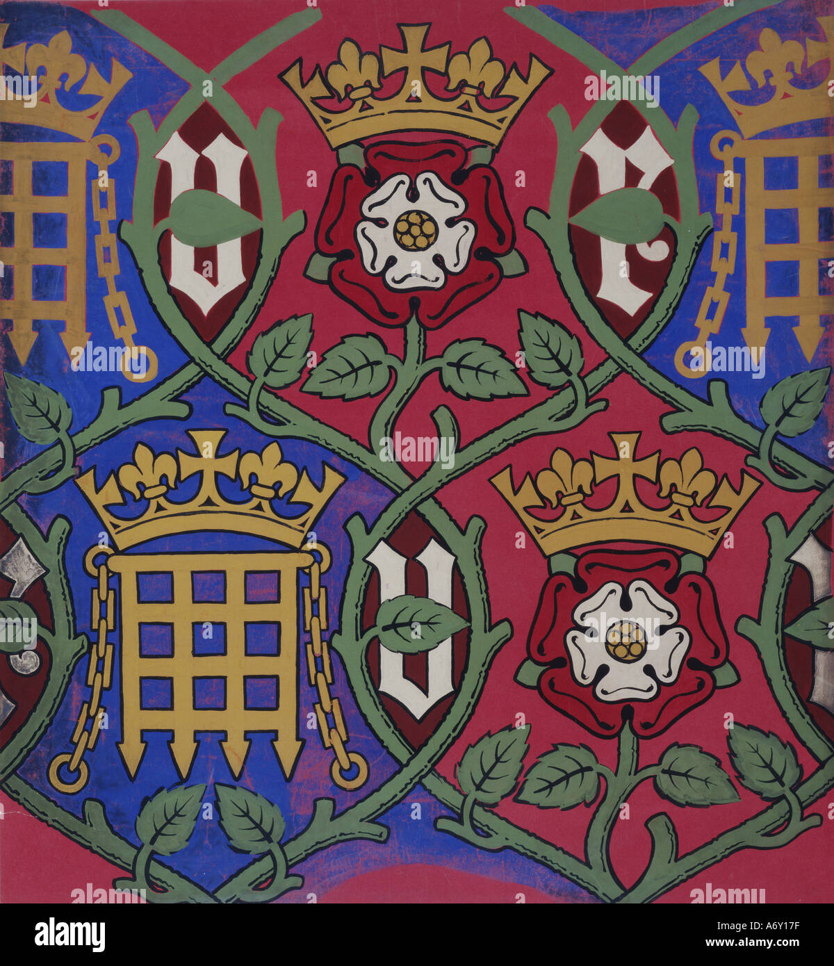 Rose und fallgatter wallpaper fãr n houses of parliament durch ein w n pugin england mitte s jahrhunrts stockfotografie