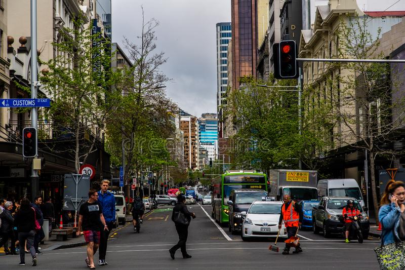 Queen street downtown auckland city editorial photo