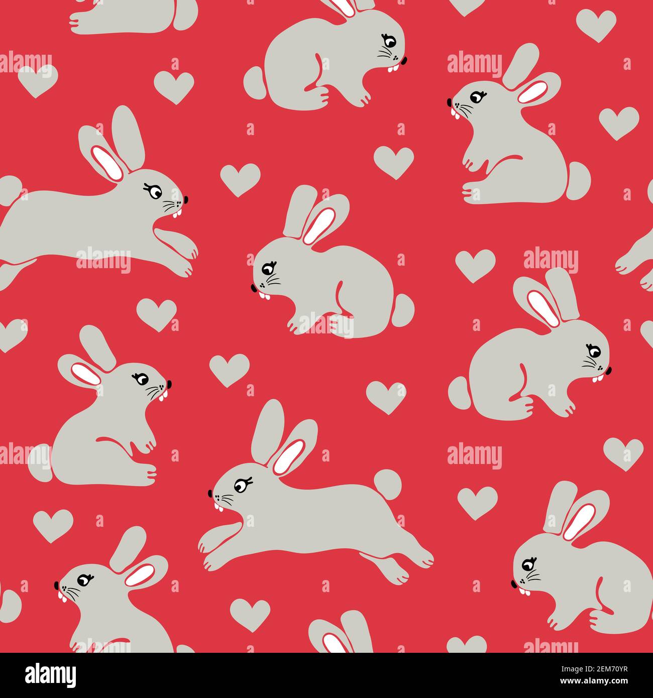 Seamless vector pattern with cute bunnies on pink background simple animal wallpaper design with rabbits and love harts stock vector image art