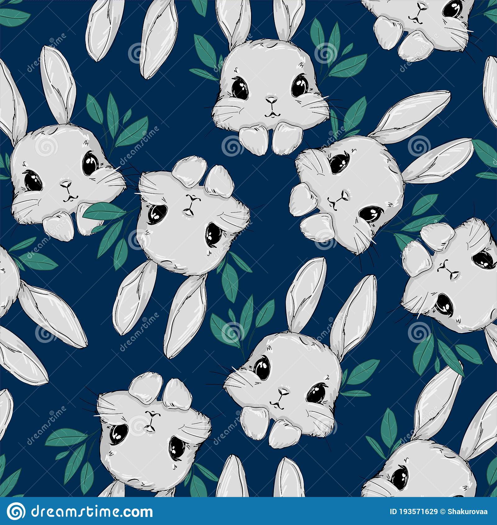 Seamless pattern rabbit hand drawn bunny print design rabbit background blue seamless print design textile for kids stock vector