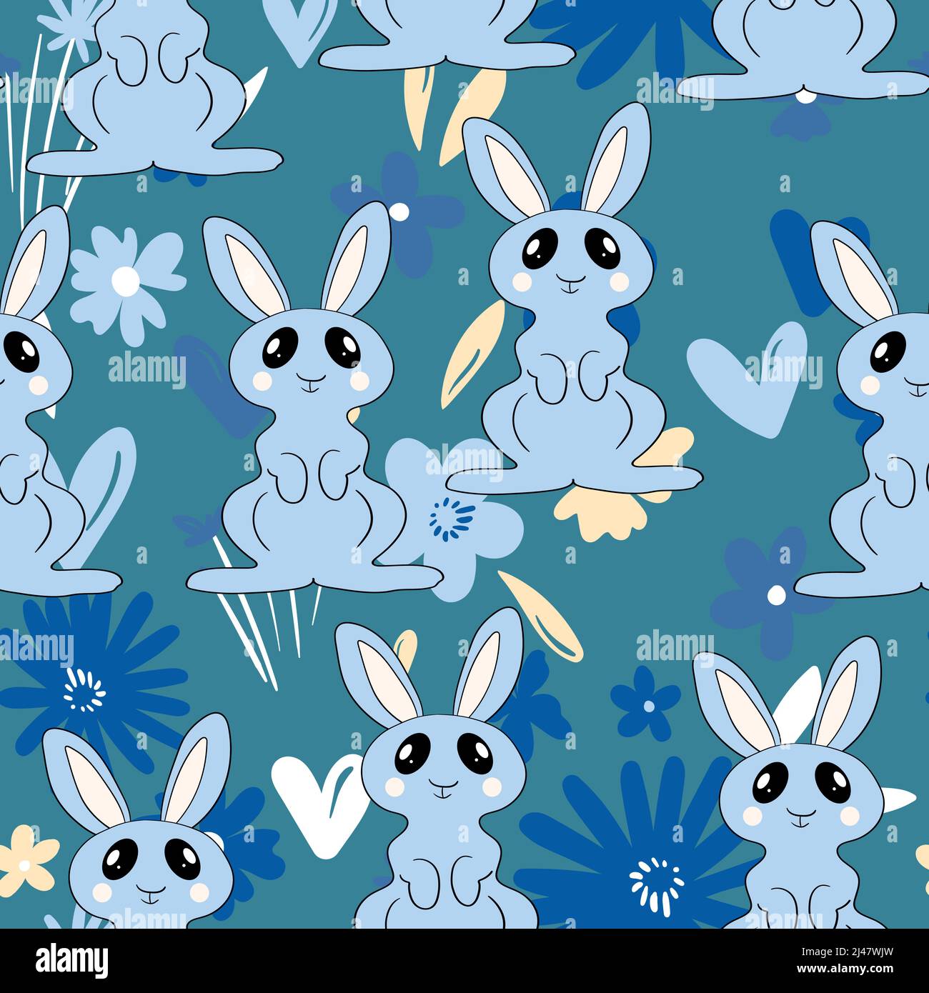 Seamless pattern with silhouette easter rabbits on color floral background design for card postcard wallpaper fabric textile vector stock stock vector image art