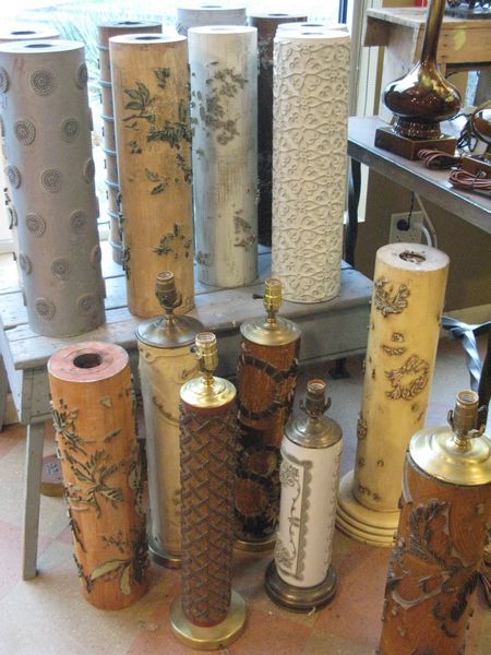 Antique All Over Floral Pattern Wallpaper Roller Lamp, Antique