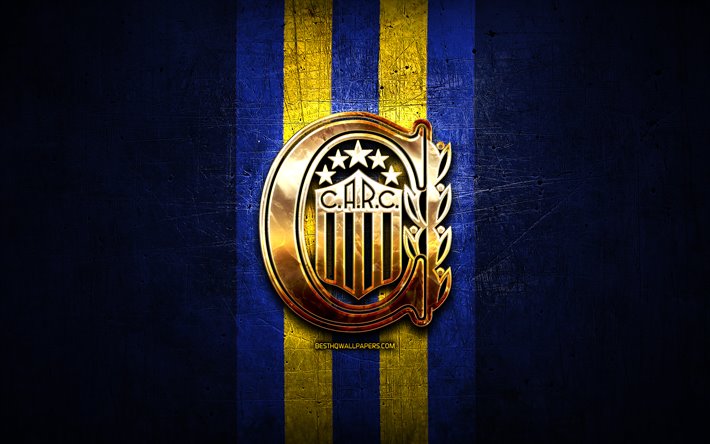 Download wallpapers rosario central fc golden logo argentine primera division blue metal background football ca rosario central argentinian football club rosario central logo soccer argentina club atletico rosario central for desktop free