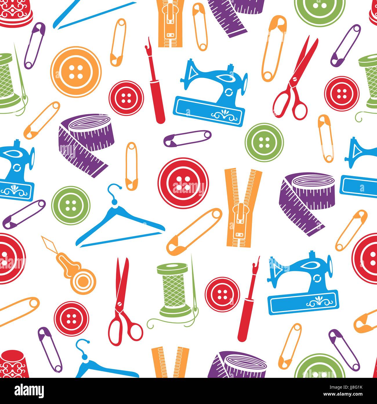 Sewing tools seamless pattern vector background multicolored sewing supplies on white background for wallpaper design fabric wrapper prints dec stock vector image art