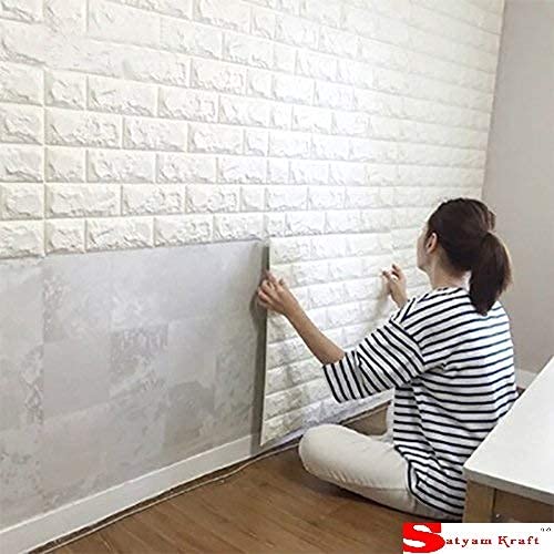 Satyam kraft pcs white d brick wallpaper brick wall sticker white wallpaper for walls adhesive wallpaper brick wallpaper white wallpapers for walls wall cover d foam wallpapers for walls