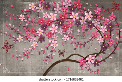 D wallpaper tree purple flower stock illustration