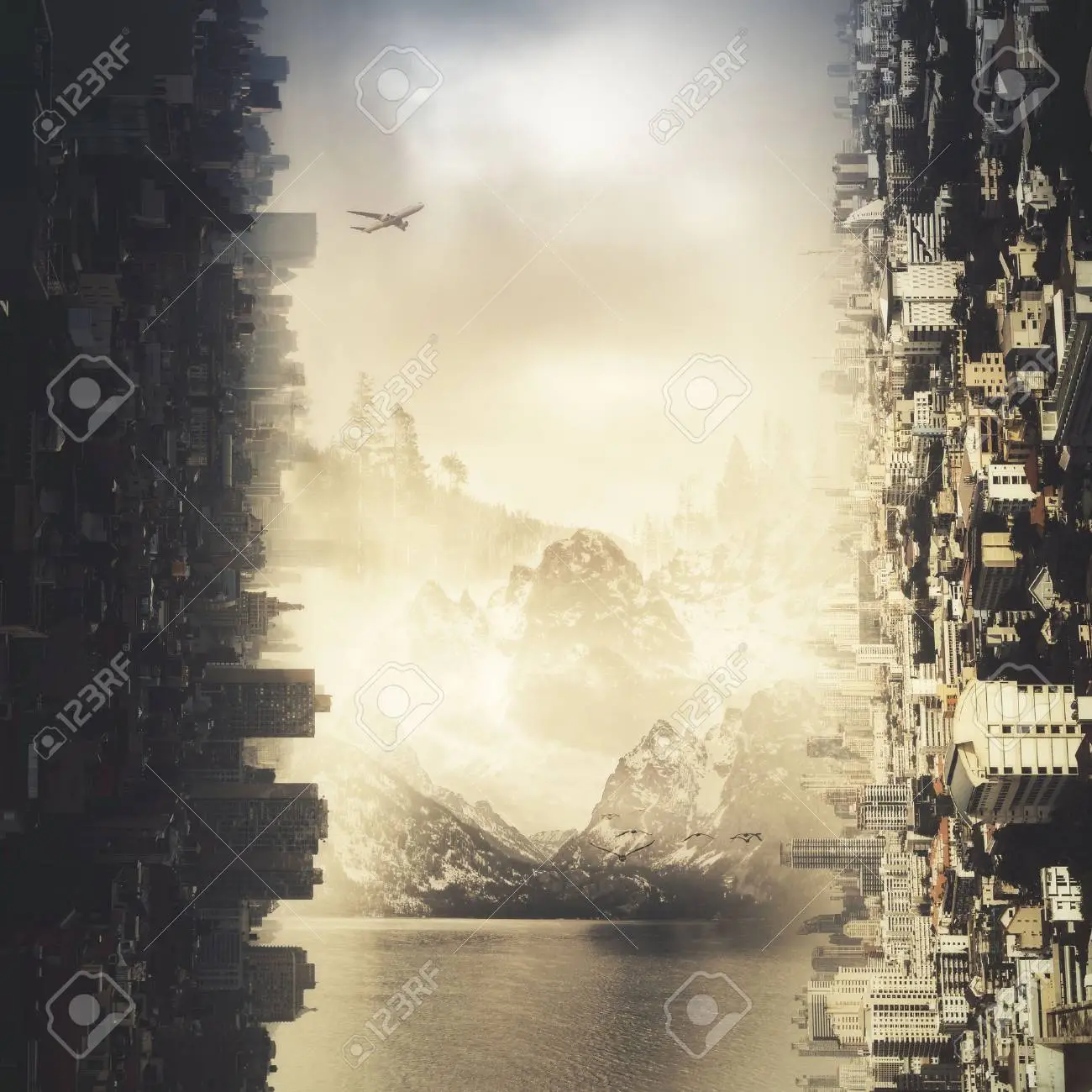 Abstract sideways city and landscape wallpaper stock photo picture and royalty free image image