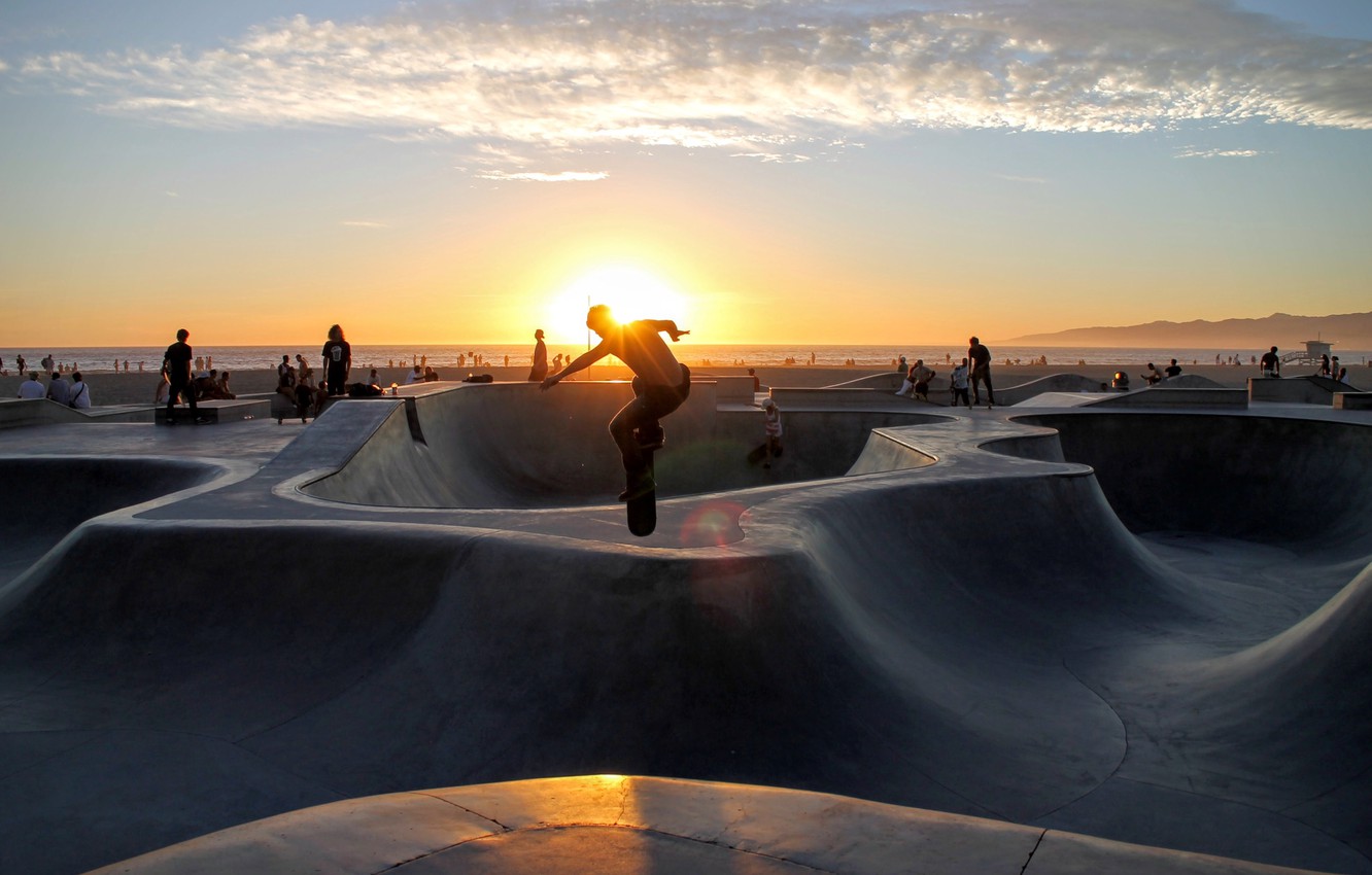 Wallpaper sky sunset park clouds people skate skateboard curves concrete skate park images for desktop section ððñññððµððñ