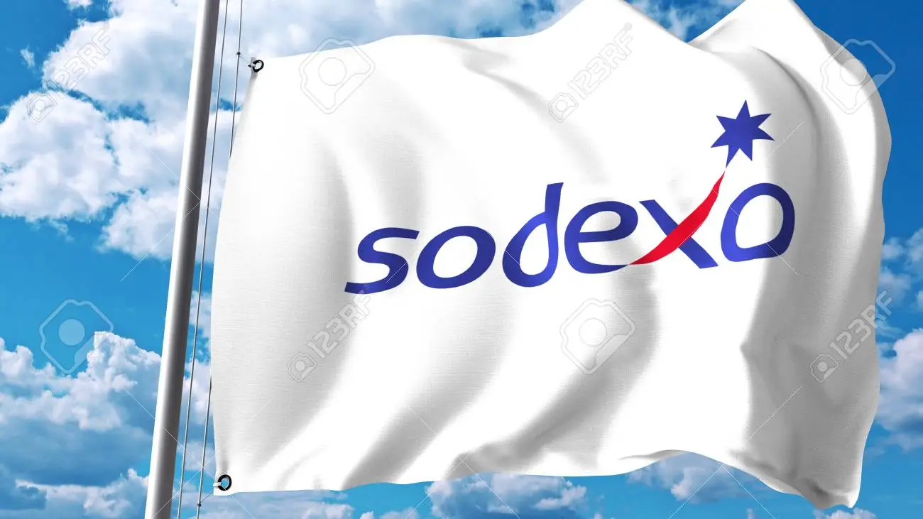 Waving flag with sodexo logo against clouds and sky editorial d rendering stock photo picture and royalty free image image