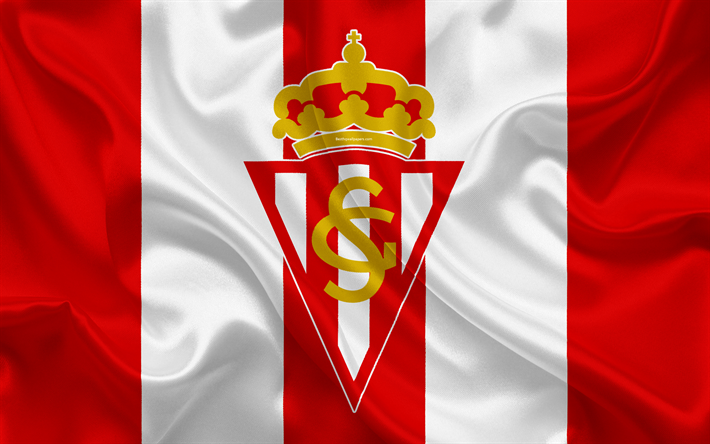 Download wallpapers real sporting de gijon k silk texture spanish football club logo emblem white red flag segunda division b laliga gijon spain football gijon fc for desktop free pictures for desktop