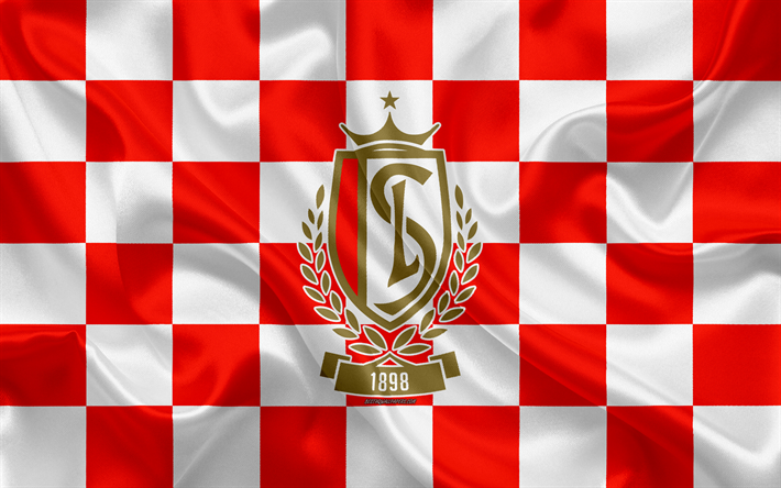 Download wallpapers standard liege k logo creative art red and white checkered flag belgian football club jupiler pro league belgian first division a emblem silk texture liege belgium football for desktop free