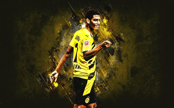 Download wallpapers jude bellingham borussia dortmund english footballer midfielder bundesliga bvb yellow stone background football for desktop free pictures for desktop free