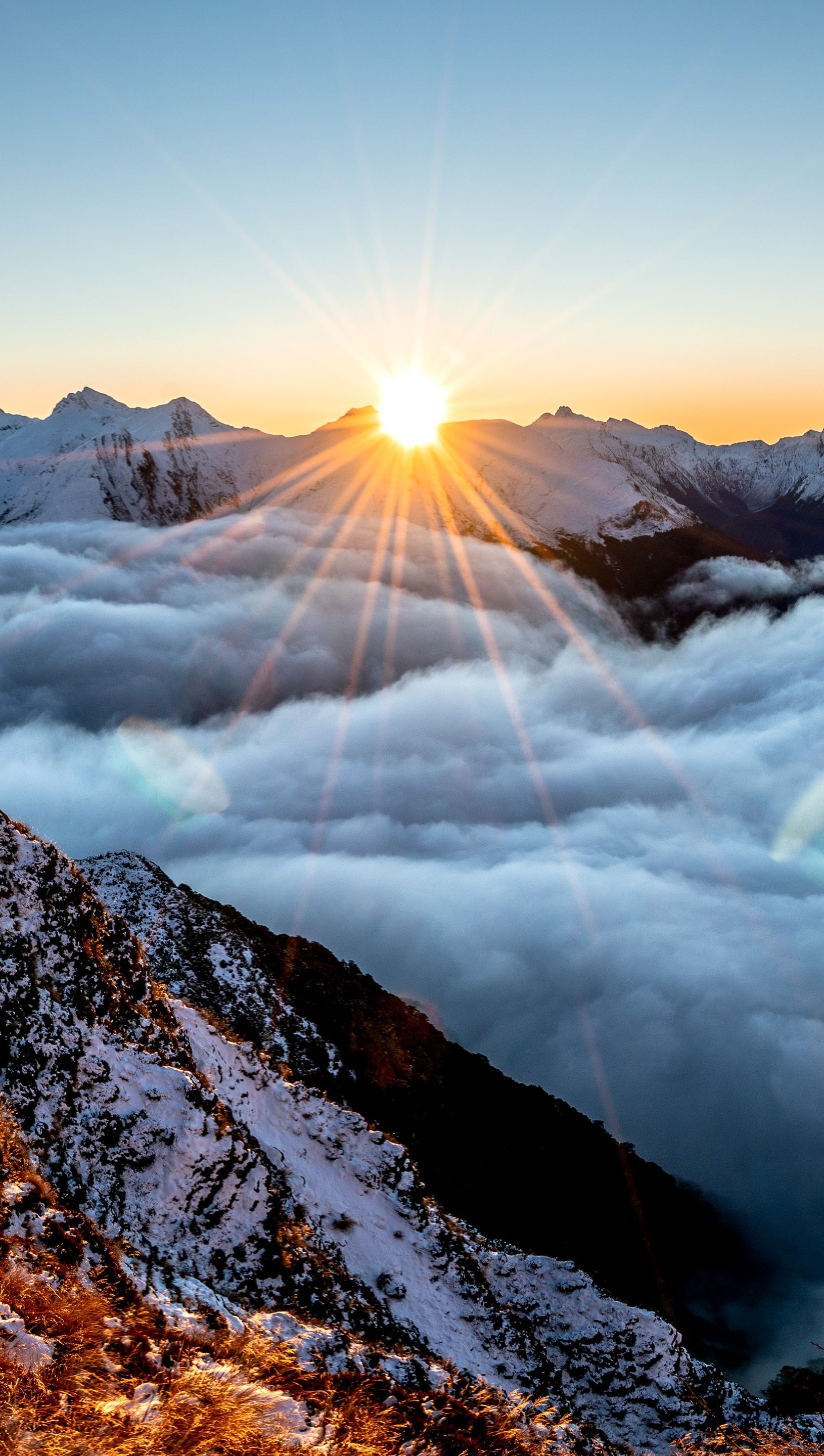 Fog over the mountains at sunrise wallpaper k ultra hd id