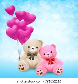 Cute couple teddy bear holding pink stock