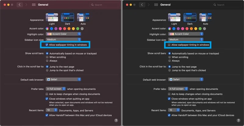 Macos big sur allow wallpaper tinting in windows dark mode feature