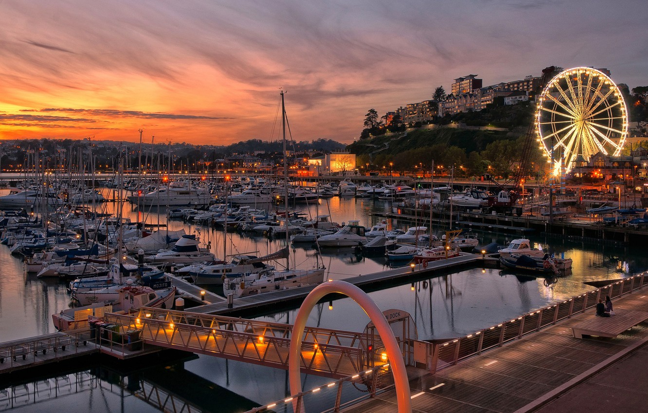 Wallpaper lights england home boats ferris wheel harbour torquay images for desktop section ððñðð