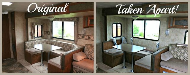 Travel trailer makover part wallpaper removal a dismantled trailer and new side curtains interior remodel removable wallpaper travel trailer