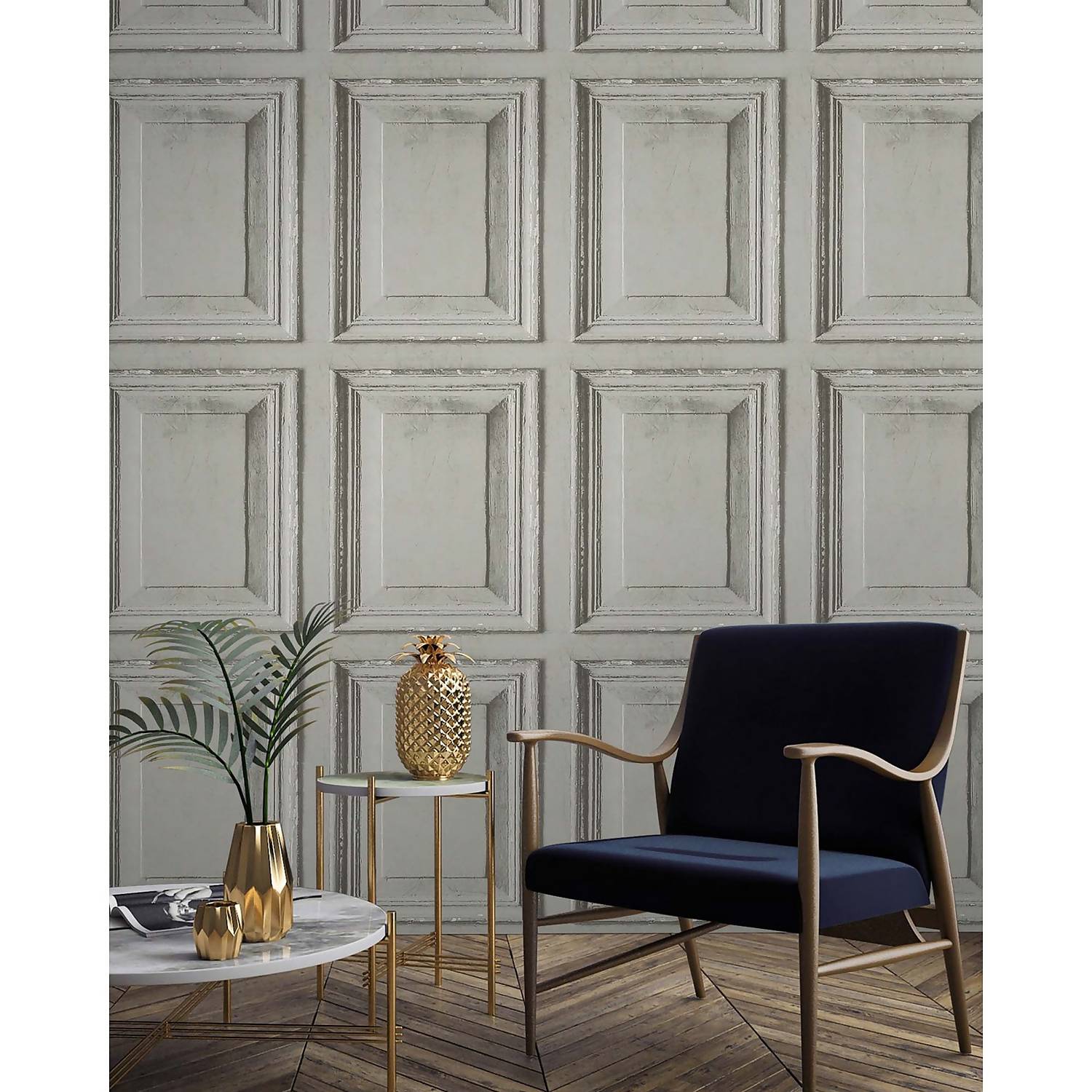 Grande wood panel grey wallpaper