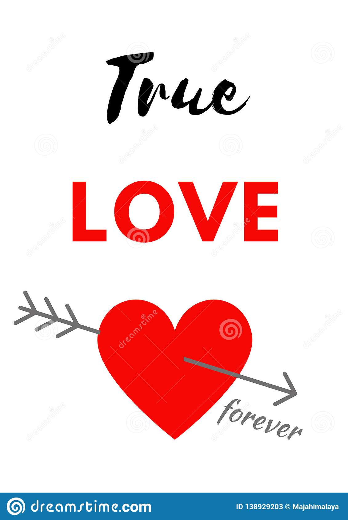 True love forever message with red heart on white background stock illustration