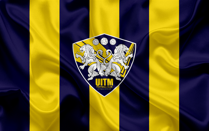 Download wallpapers uitm fc universiti teknologi mara k logo silk texture malaysian football club blue yellow silk flag malaysia premier league shah alam selangor malaysia football for desktop free pictures for desktop