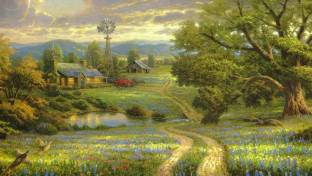 Painting digital art landscape road country at home village car hd wallpaper on art paper fine art print