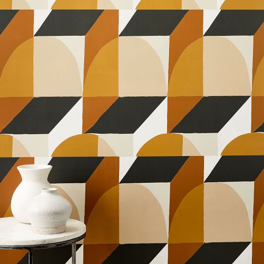 Orange wallpaper paneling west elm