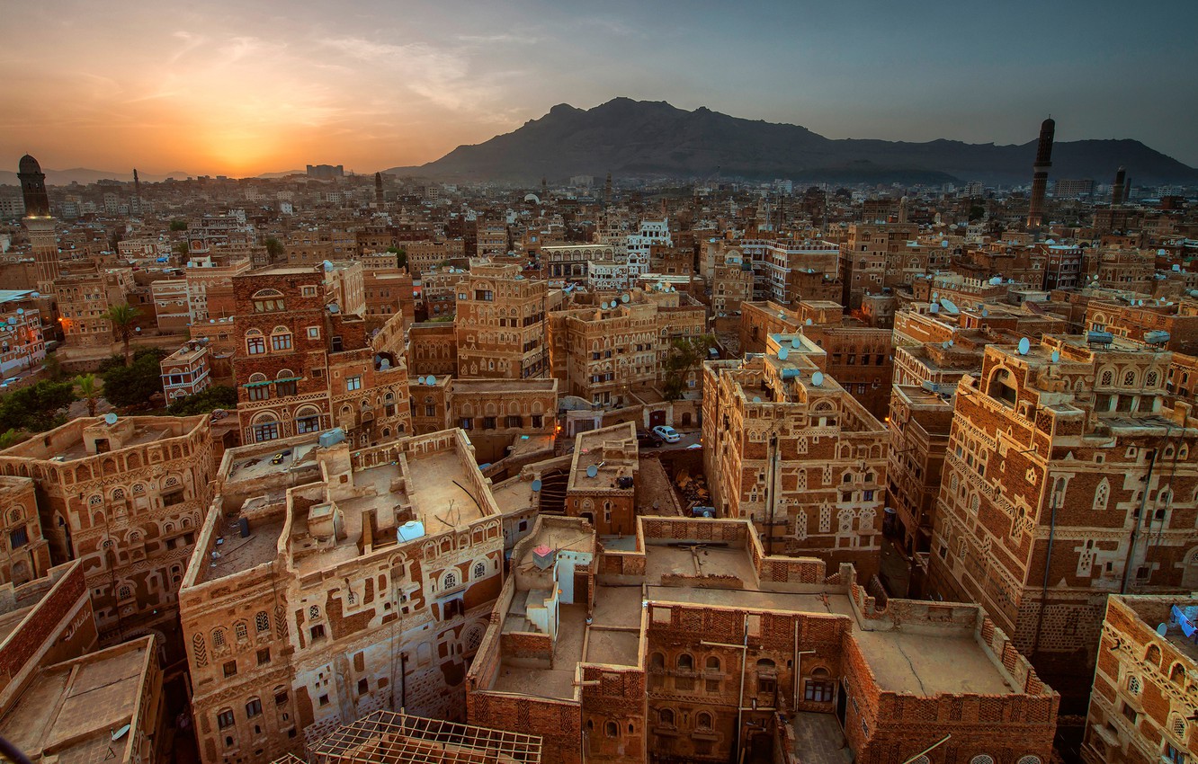 Wallpaper the sky the sun sunset mountains building home the view from the top yemen arabia sana residential neighborhoods images for desktop section ððñðð