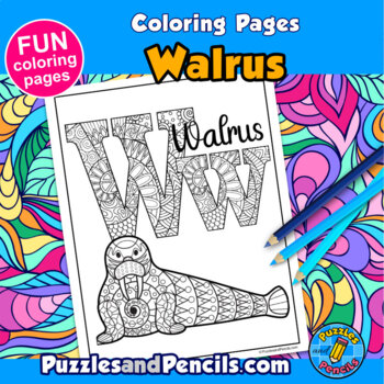 Zentangle walrus coloring page activity mindfulness coloring pages for kids