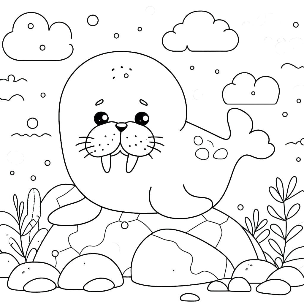 Cute walrus coloring page