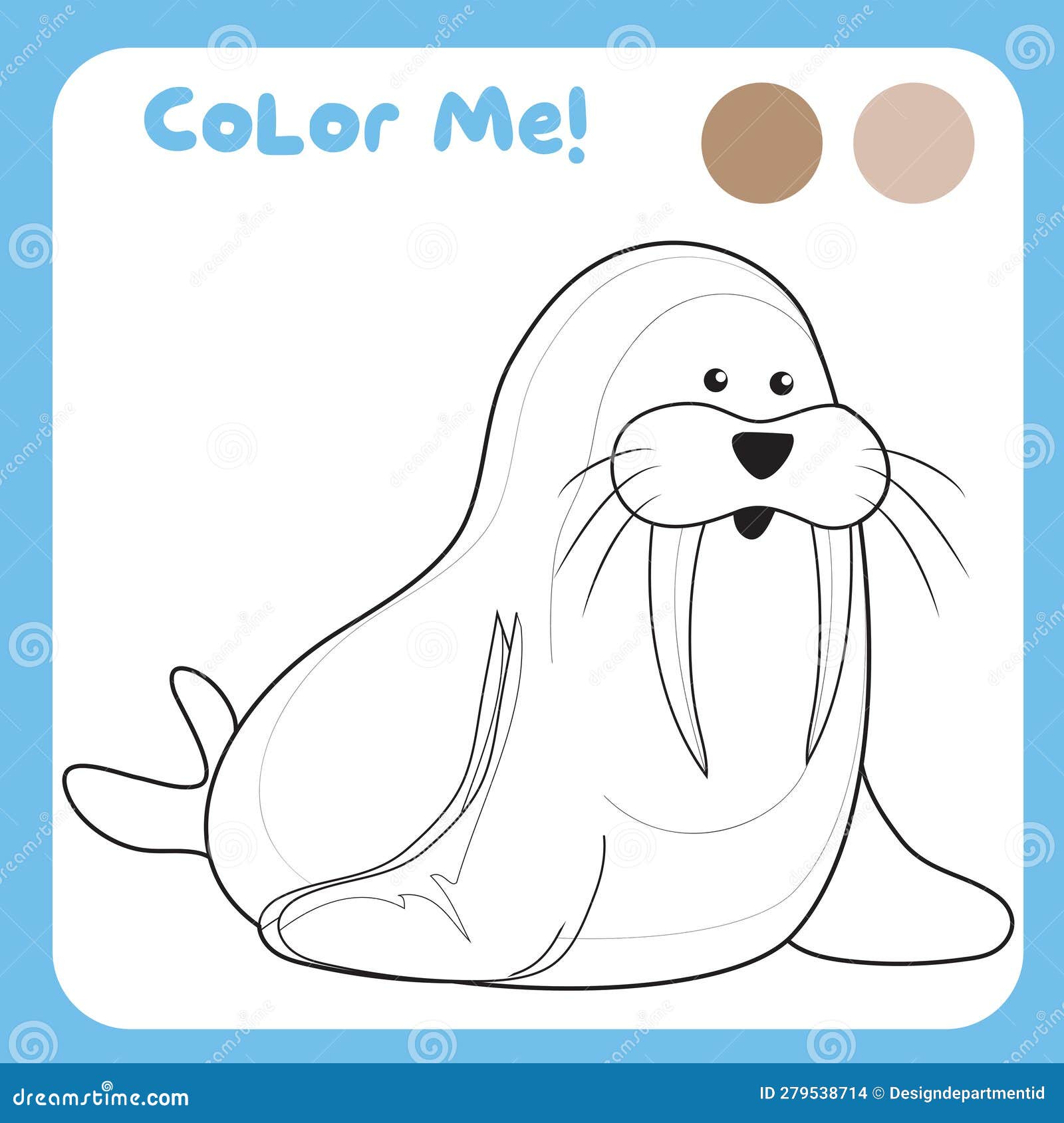 Color me by these colours a cute walrus the sea animal coloring sea animals worksheet stock vector