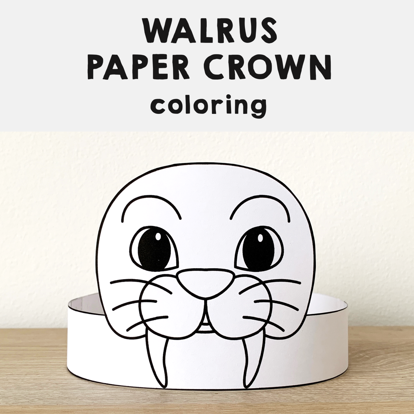 Walrus paper crown printable ocean sea animal coloring craft made by teachers