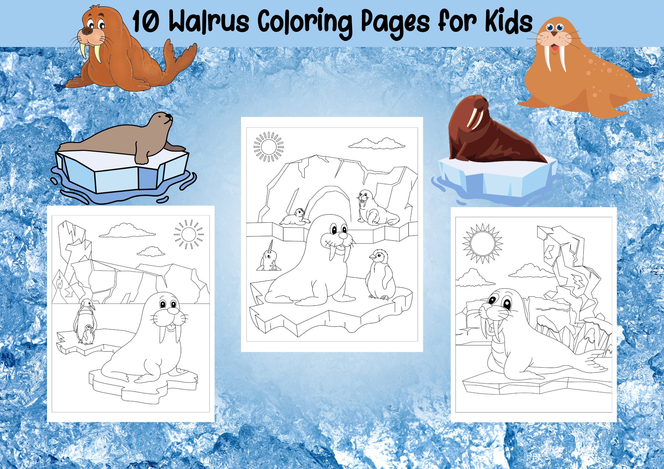 Buy walrus coloring pages for kids printable pages cute walrus coloring book instant download online in india