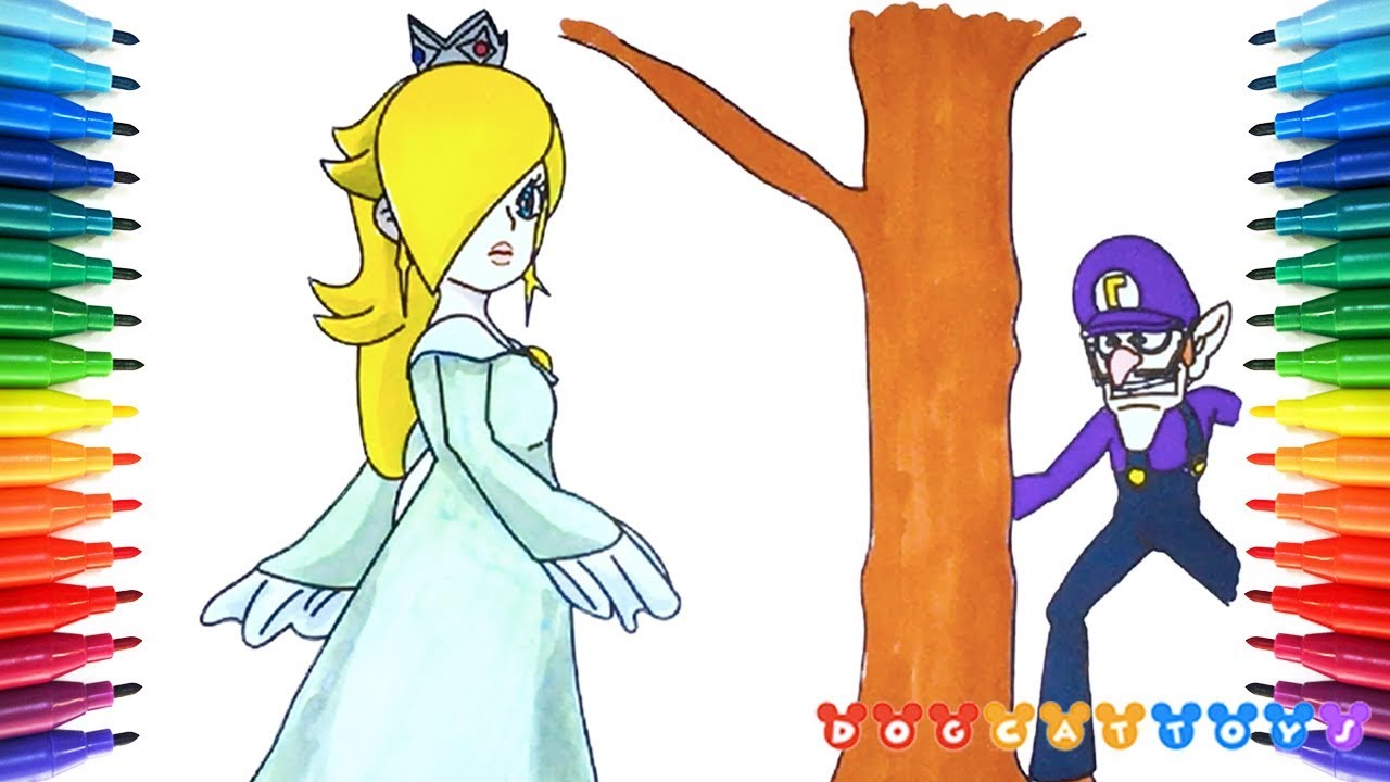 How to draw super mario bros rosalina waluigi drawing coloring pages videos for kids