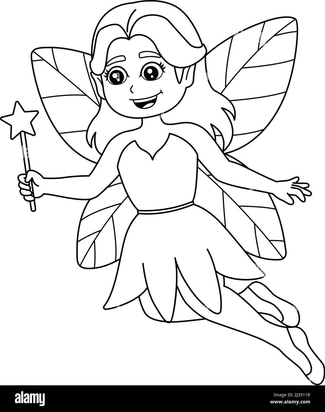 Fairy holding magic wand coloring page isolated stock vector image art