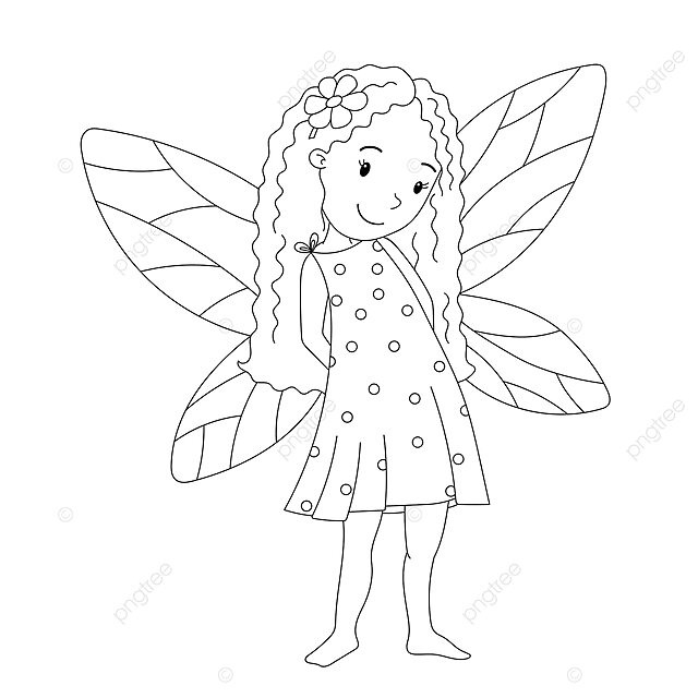 Fairy with wand for coloring page girl stand outline vector girl stand outline png and vector with transparent background for free download